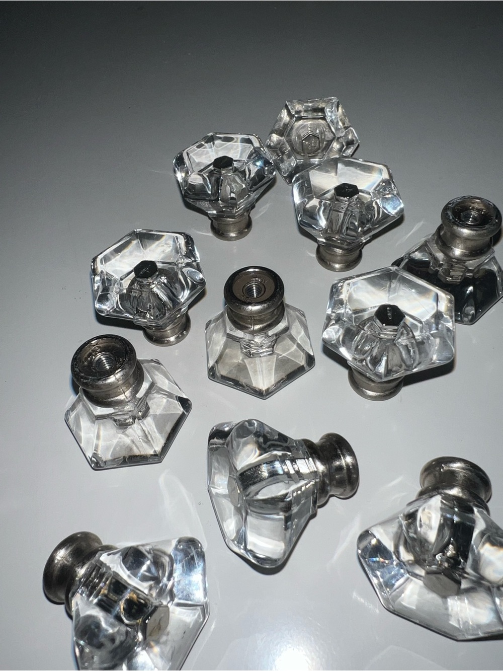 Clear Hex Crystal Drawer Knobs - Set of 12